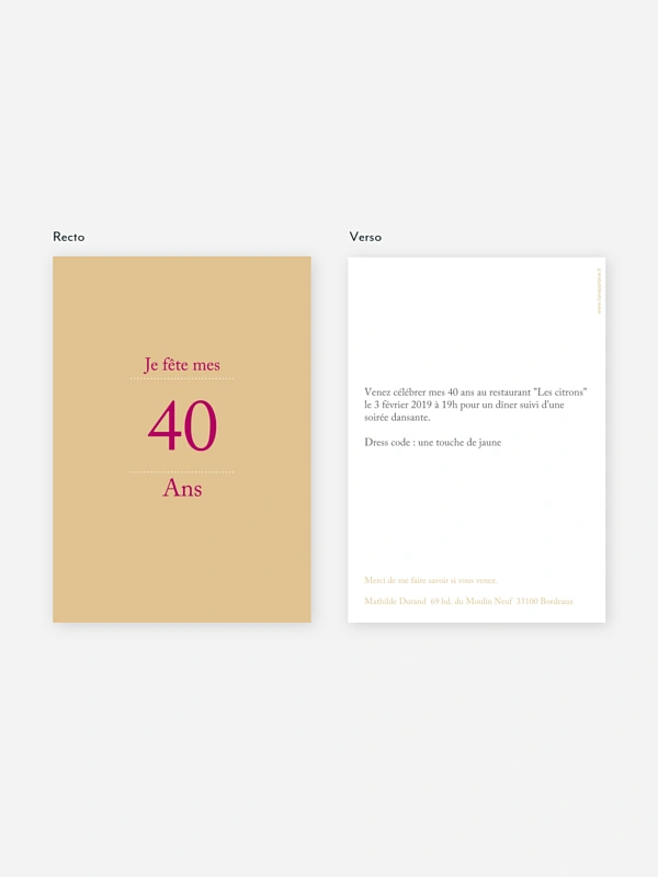 invitation anniversaire 40 Précision