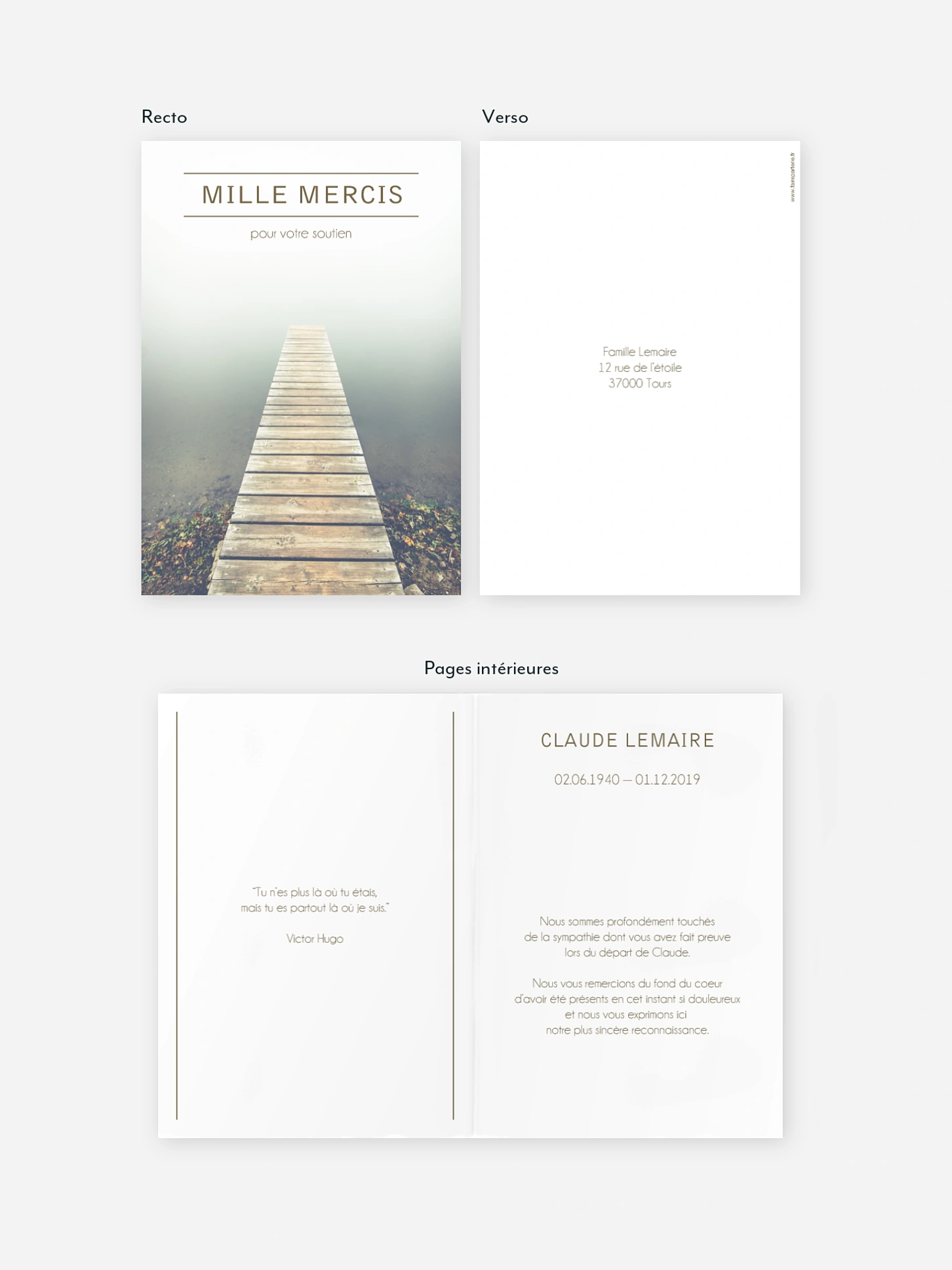 Carte remerciements décès Brume