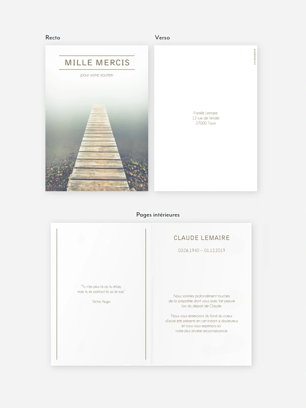 Carte remerciements décès Brume