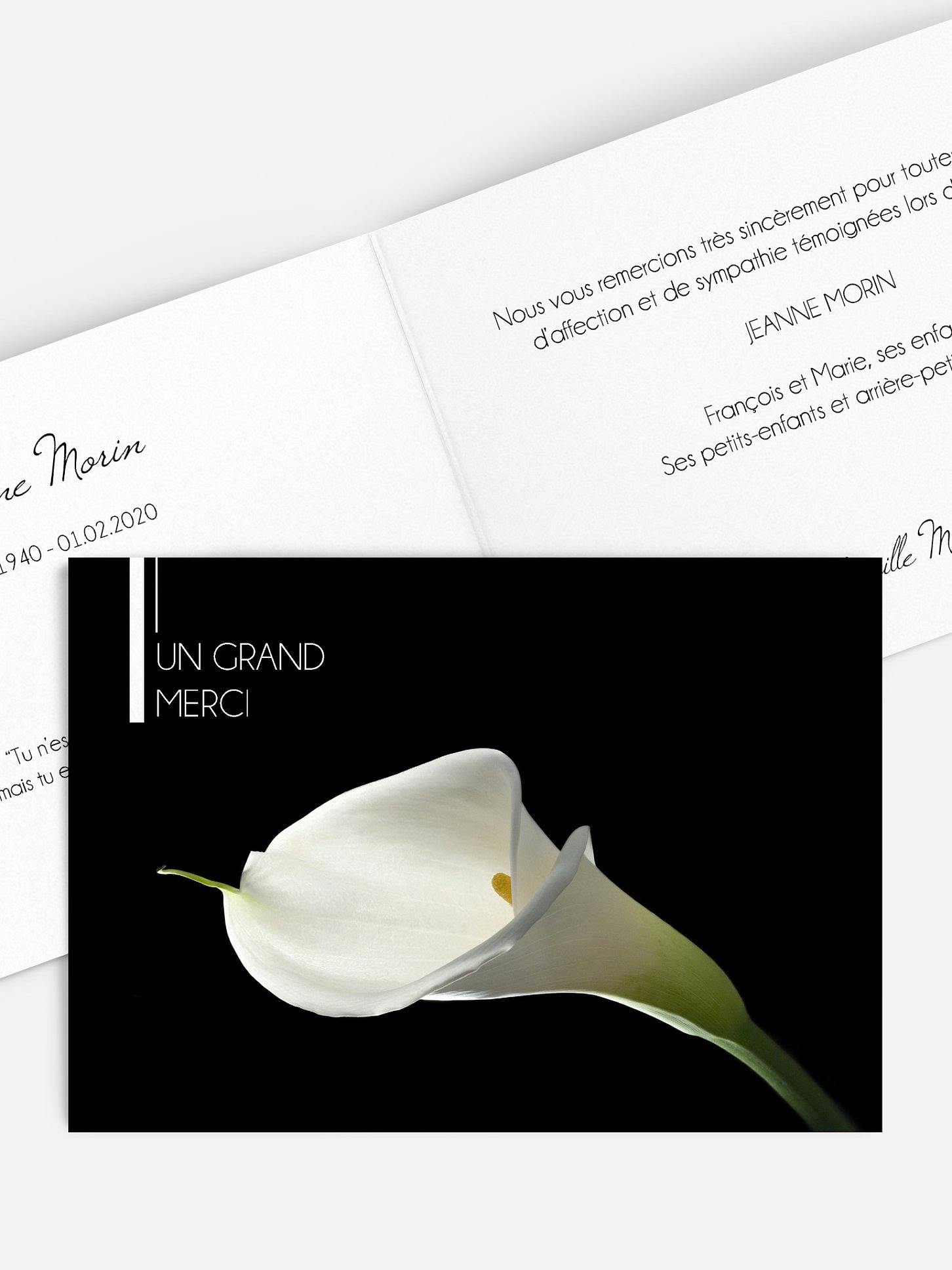 Carte remerciements décès Calla