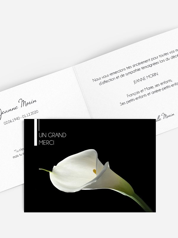 Carte remerciements décès Calla