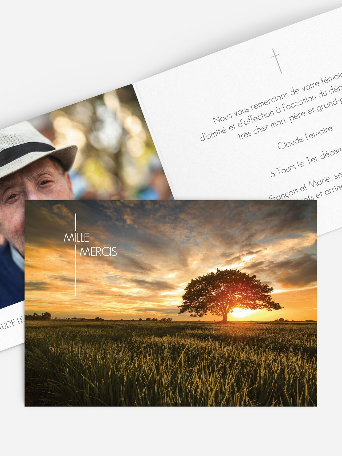 Carte remerciements décès Coucher de soleil