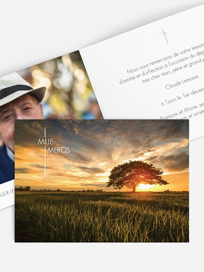 Carte remerciements décès Coucher de soleil
