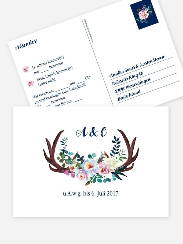 Antwortkarte Hochzeit Bavarian Boho