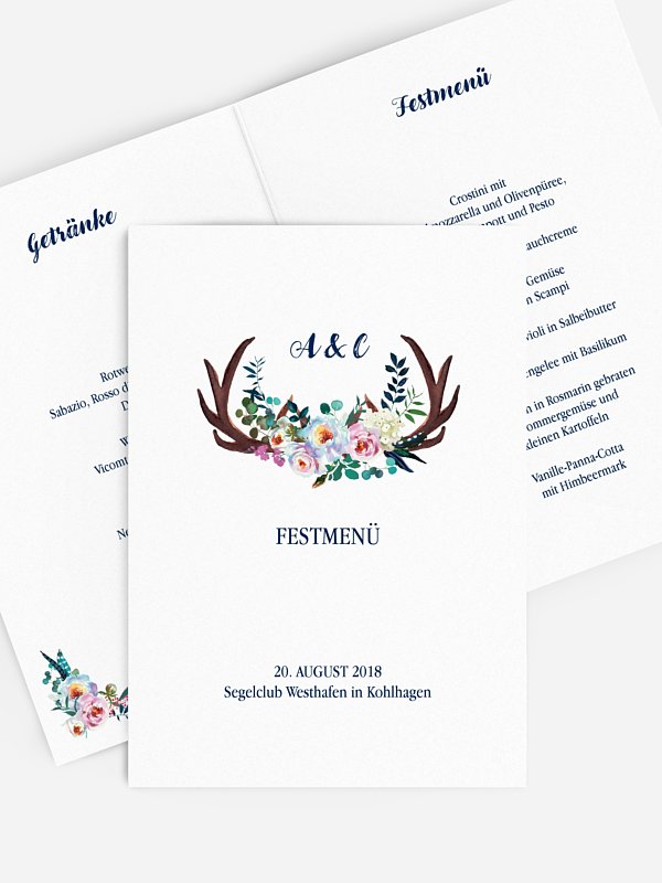 Menükarte Hochzeit Bavarian Boho