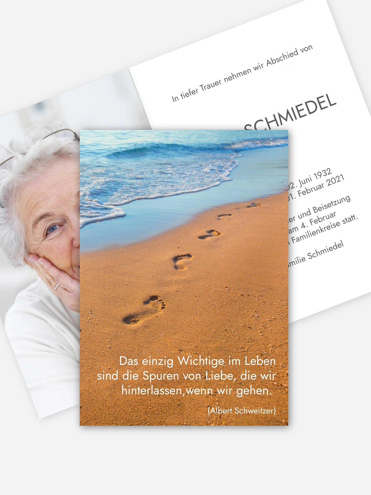 Trauerkarte Spuren im Sand