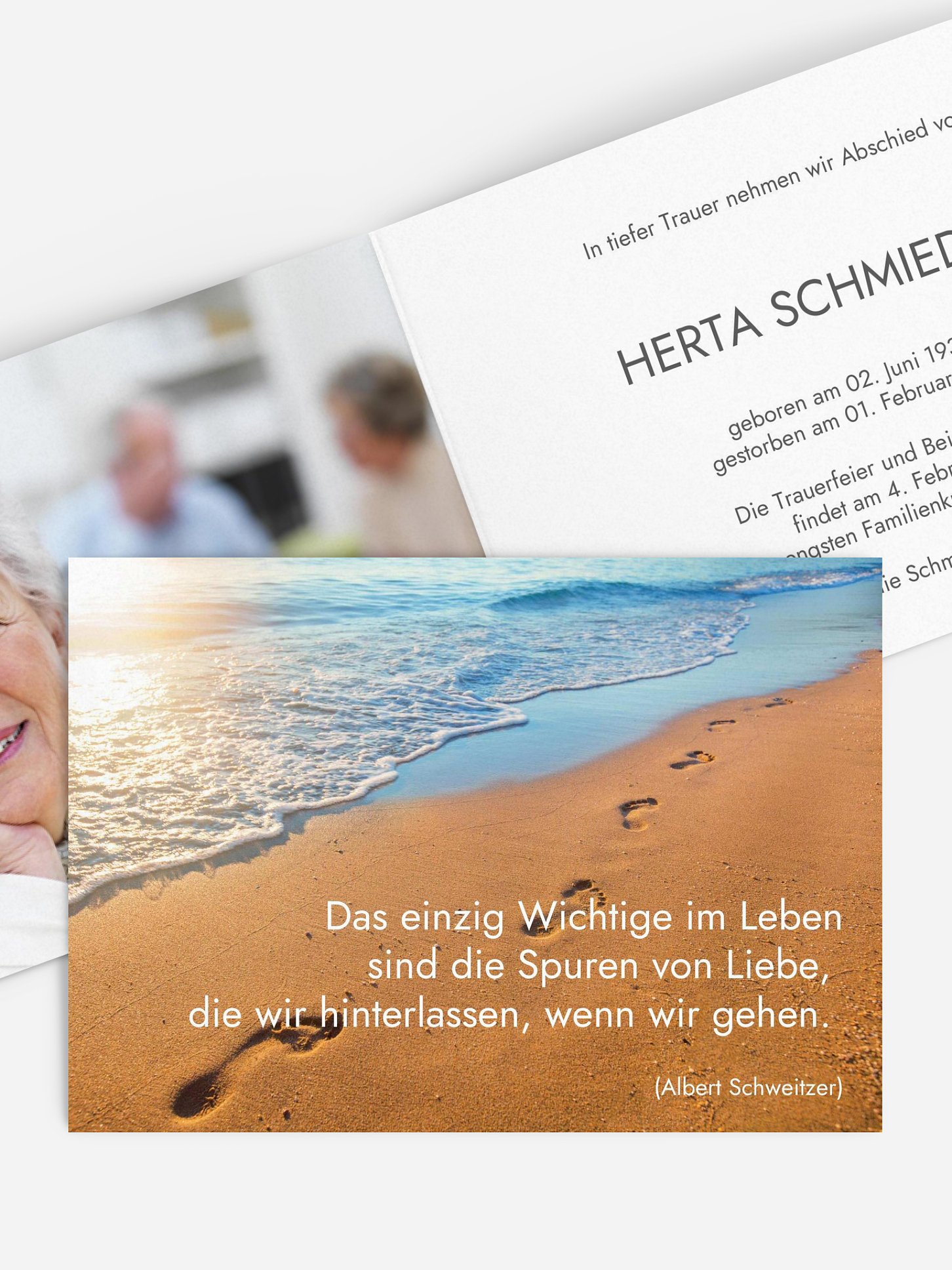 Trauerkarte Spuren im Sand