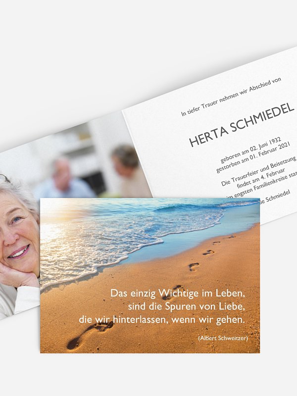 Trauerkarte Spuren im Sand