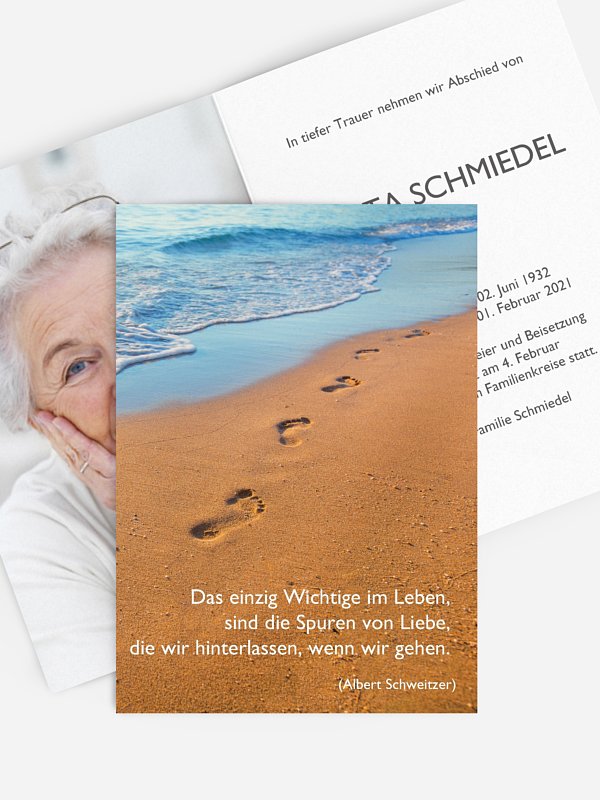 Trauerkarte Spuren im Sand
