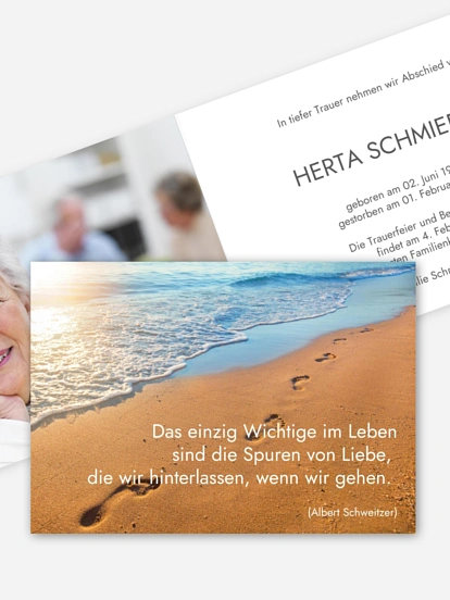 Trauerkarte Spuren im Sand