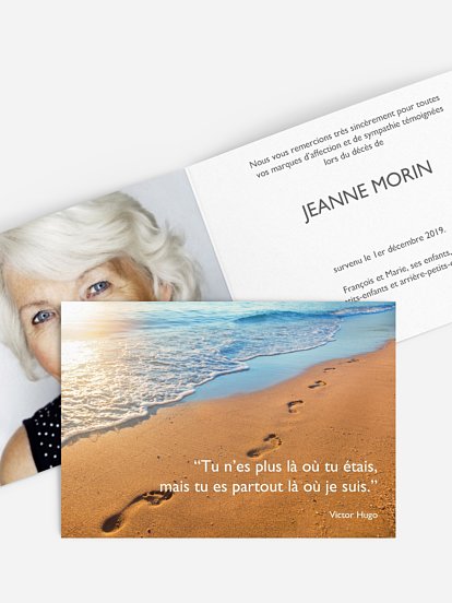 Carte remerciements décès Empreintes