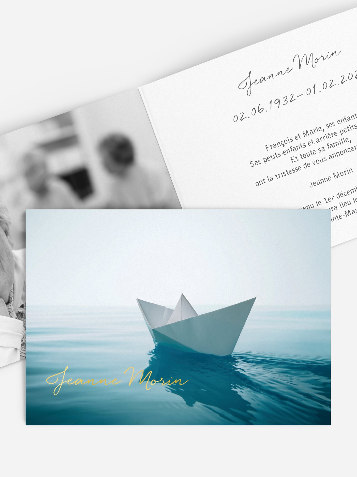 Faire-part de décès Bateau en papier