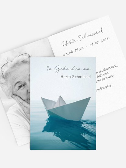 Sterbebild Papierschiff