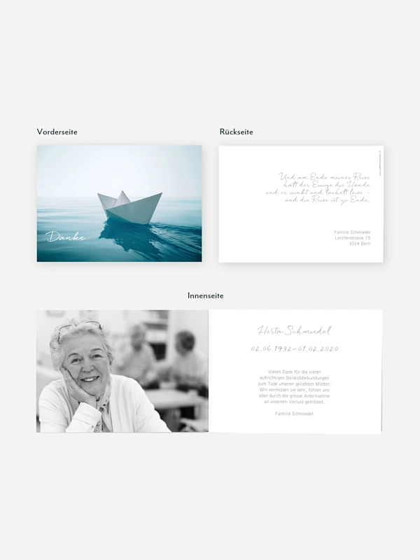 Trauerdanksagung Papierschiff
