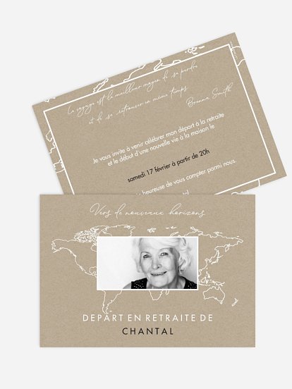 Carte invitation départ retraite Carte du monde