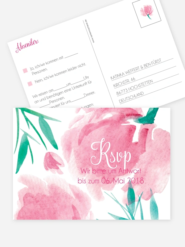 Antwortkarte Hochzeit Aquarellblumen
