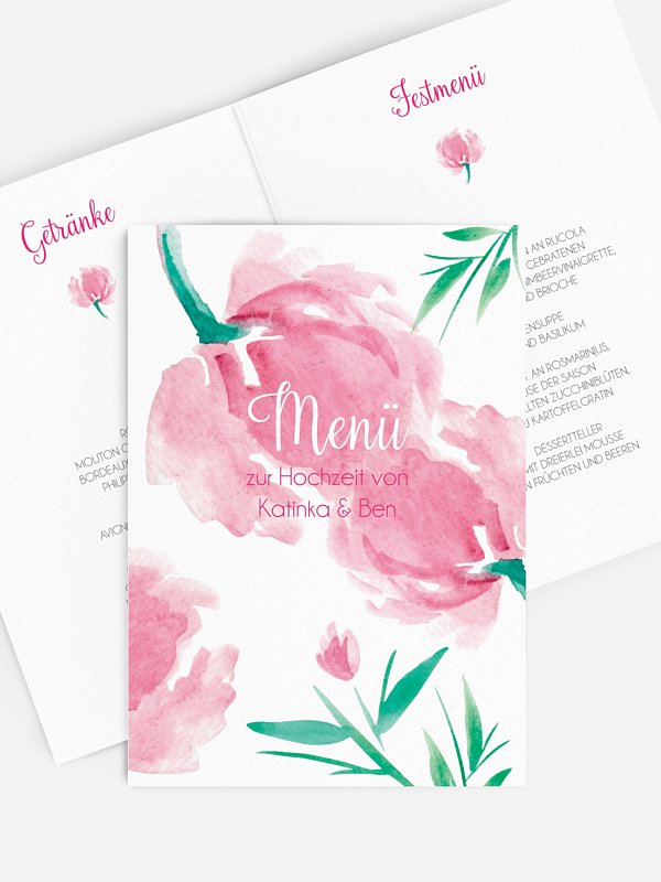 Menükarte Hochzeit Aquarellblumen