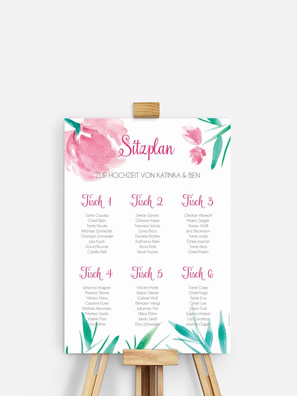Sitzplan Plakat Aquarellblumen