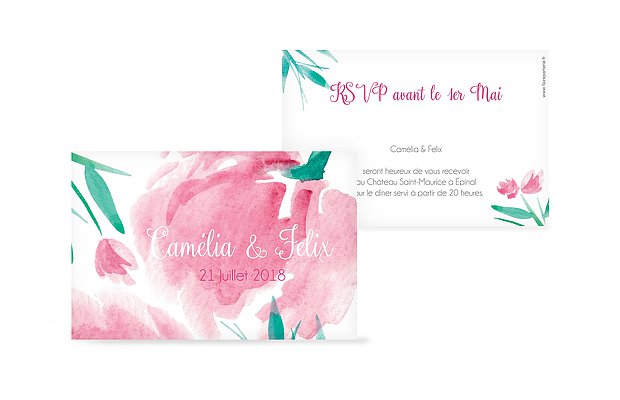 Carton d'invitation Fleurs en aquarelle