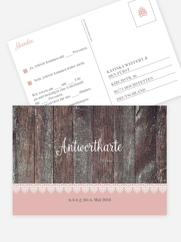 Antwortkarte Hochzeit Wood & Lace
