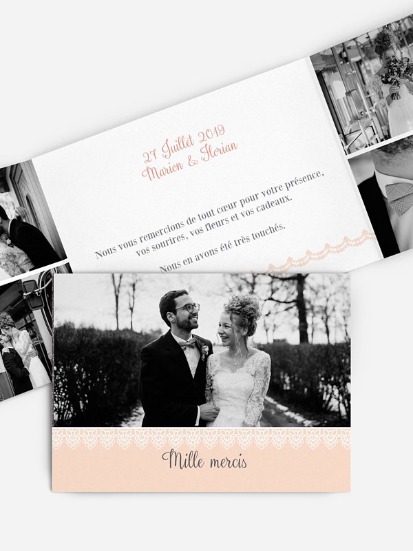 Carte de remerciements Bois & dentelle