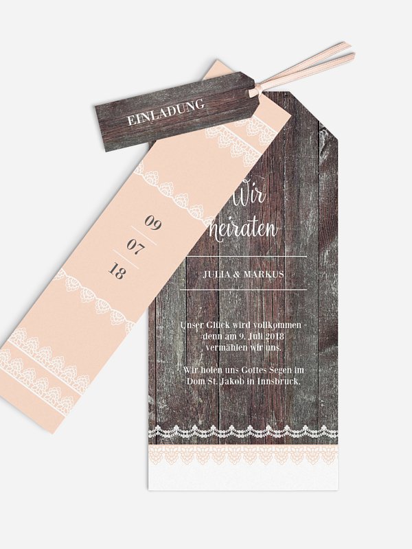 Hochzeitseinladung Wood & Lace