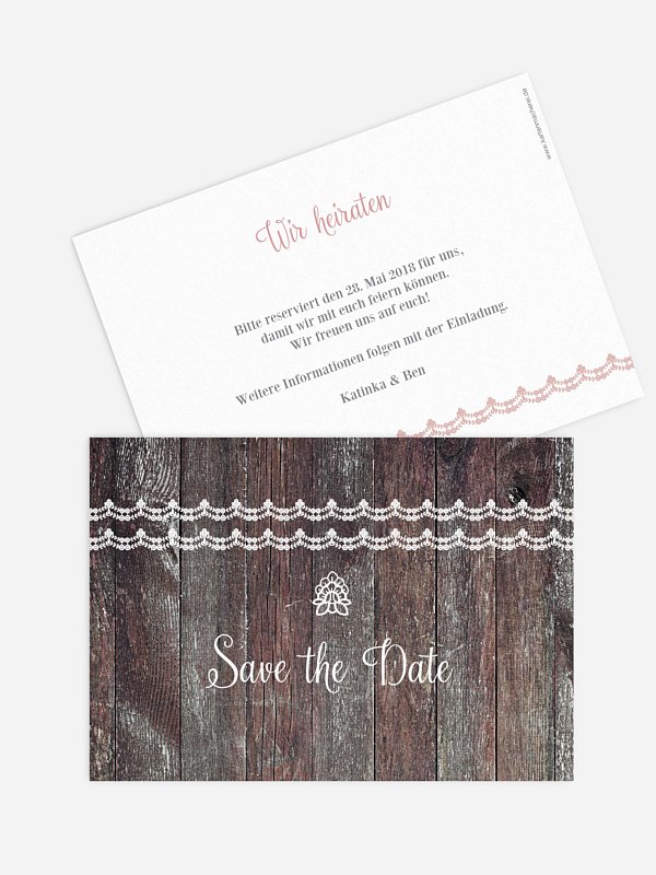 Save-the-Date Karte Wood & Lace