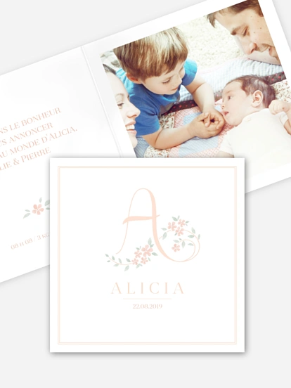 Faire-part naissance Lettre fleurie - A