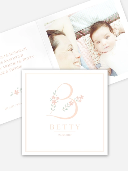 Faire-part naissance Lettre fleurie - B