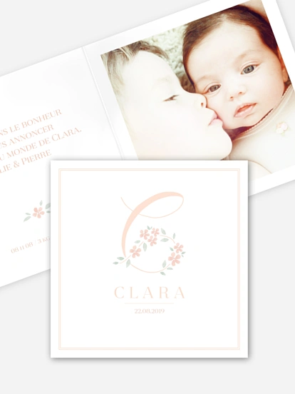 Faire-part naissance Lettre fleurie - C