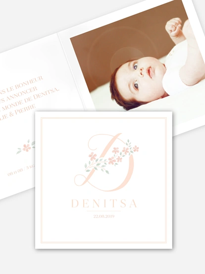 Faire-part naissance Lettre fleurie - D