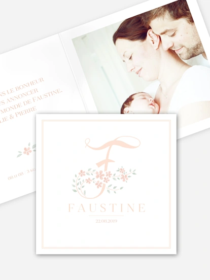 Faire-part naissance Lettre fleurie - F