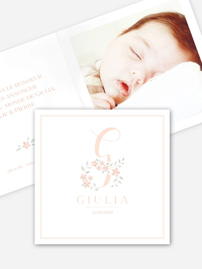 Faire-part naissance Lettre fleurie - G