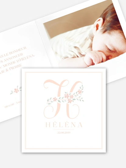 Faire-part naissance Lettre fleurie - H