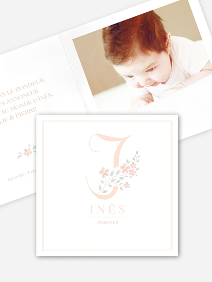 Faire-part naissance Lettre fleurie - I