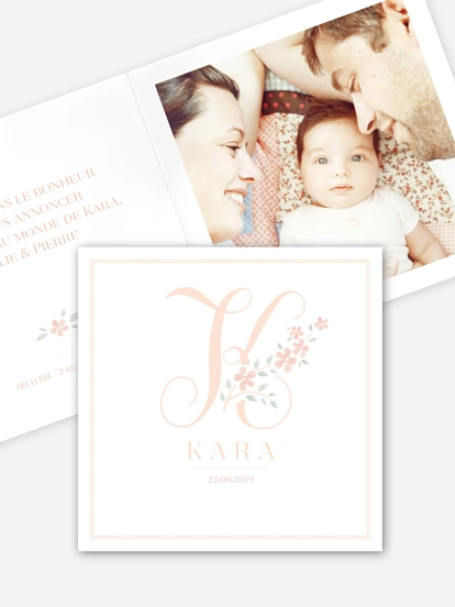Faire-part naissance Lettre fleurie - K