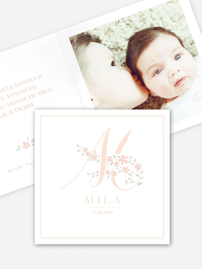 Faire-part naissance Lettre fleurie - M