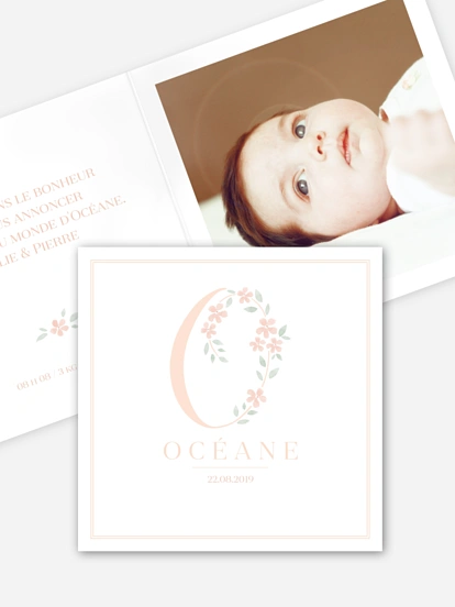Faire-part naissance Lettre fleurie - O