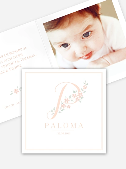 Faire-part naissance Lettre fleurie - P