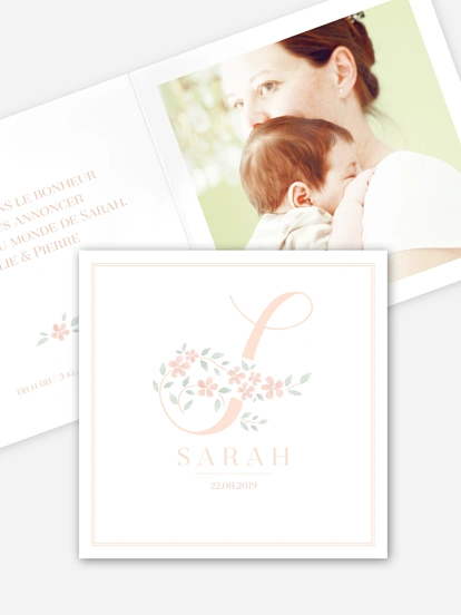 Faire-part naissance Lettre fleurie - S
