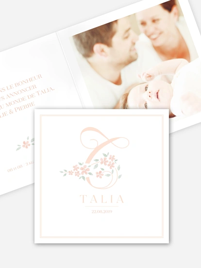 Faire-part naissance Lettre fleurie - T