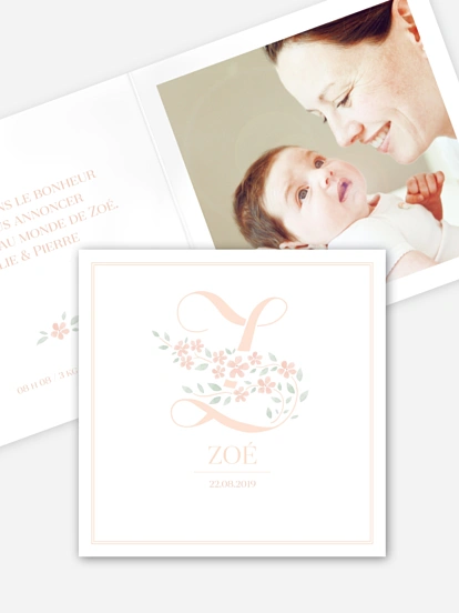 Faire-part naissance Lettre fleurie - Z