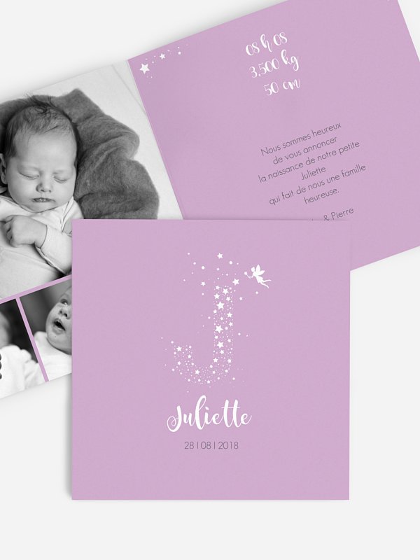 Faire-part naissance Lettre féerique - J