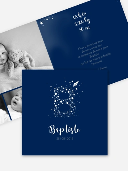 Faire-part naissance Dans l'espace - B