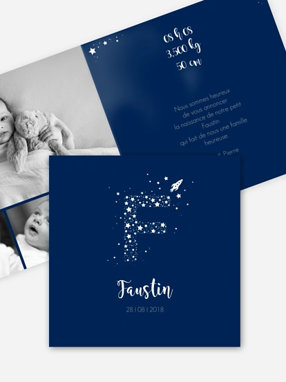 Faire-part naissance Dans l'espace - F