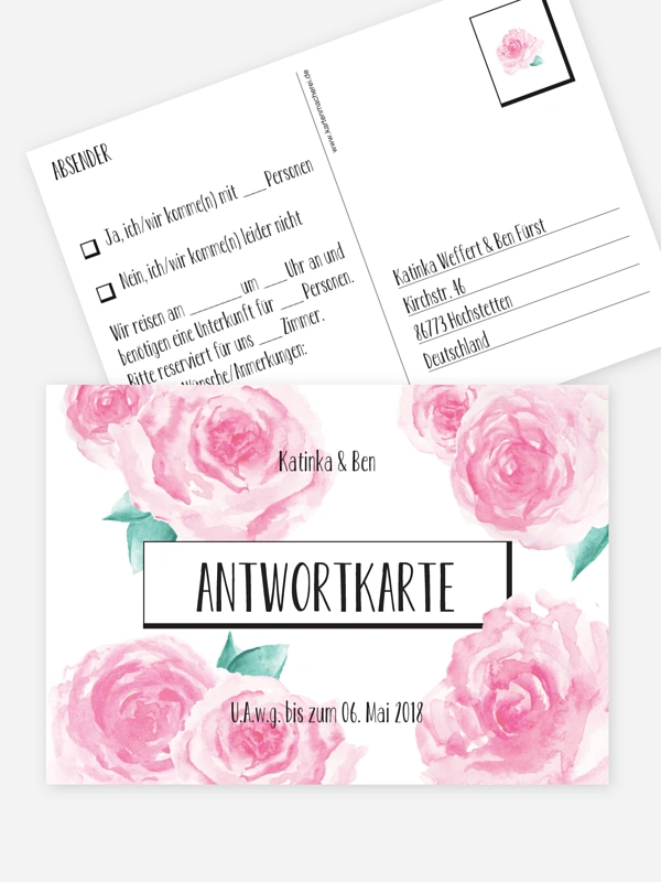 Antwortkarte Hochzeit Pink Peony