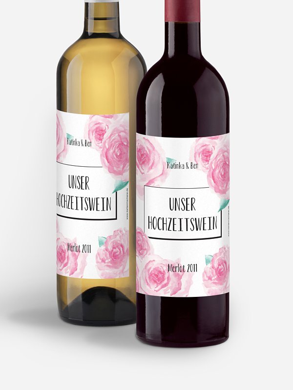Flaschenetikett Hochzeit Pink Peony