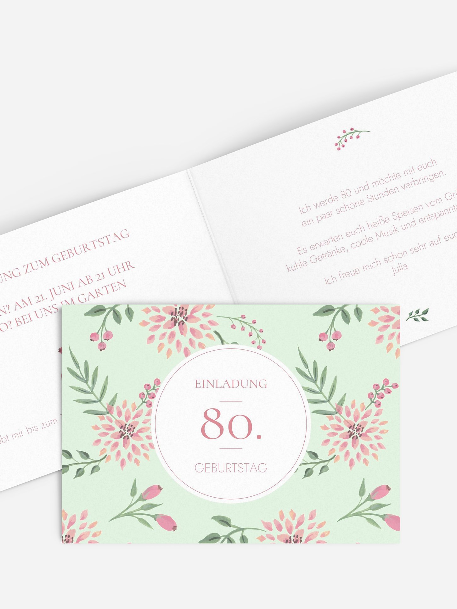 Einladung 80. Geburtstag Rosehip