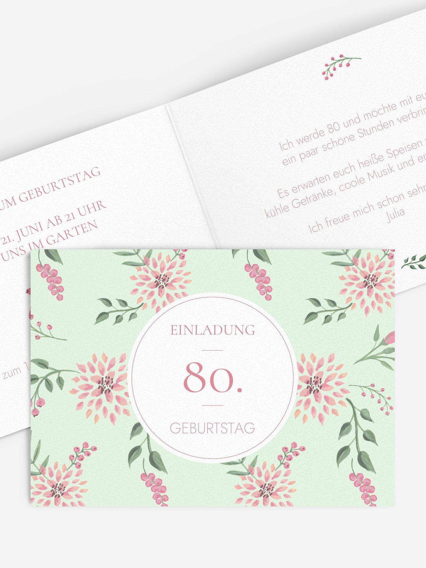 Einladung 80. Geburtstag Rosehip