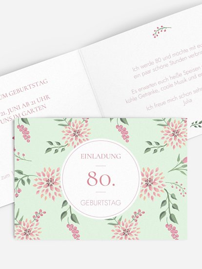 Einladung 80. Geburtstag Rosehip